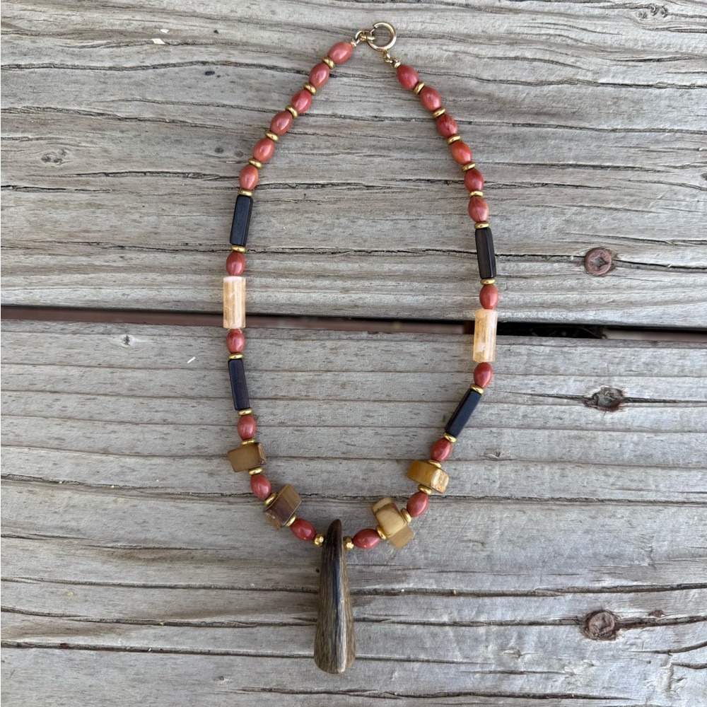 Bundle 3 for 50% off 1970s Boho Wood & Polished Horn Bead Choker